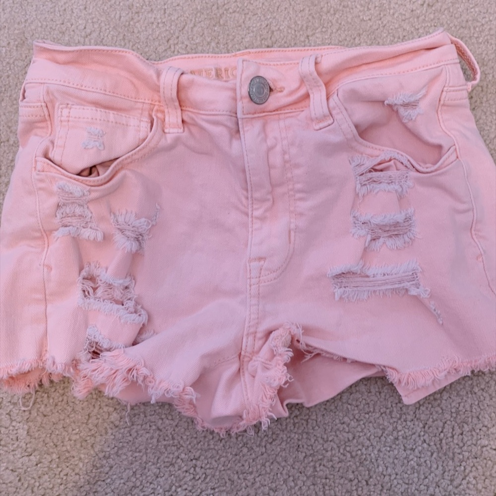 worn once pink american eagle jean shorts